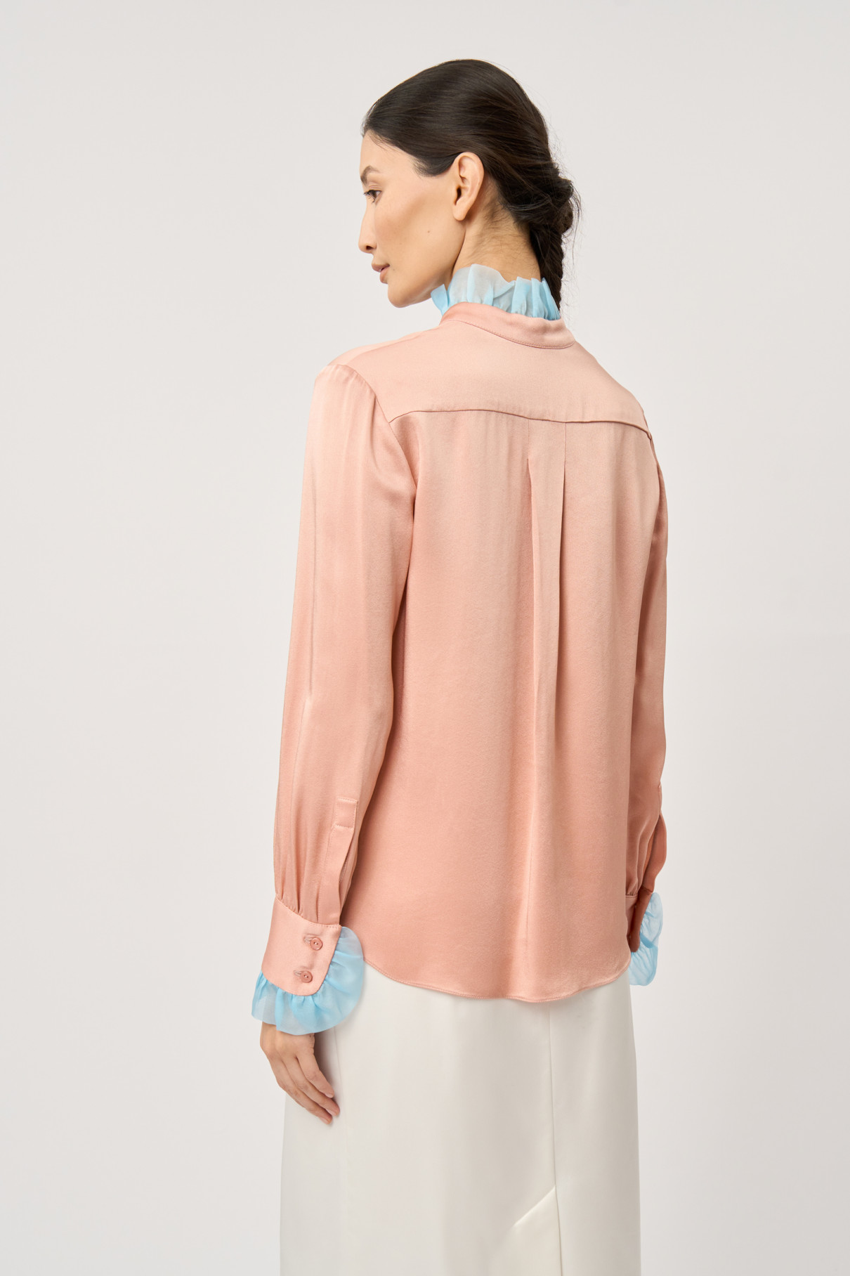 FR20-РН-3-рз-4 Розовая блуза с отделкой органзой , Розовый, арт. FR20-РН-3-рз-4 купить в интернет-магазине