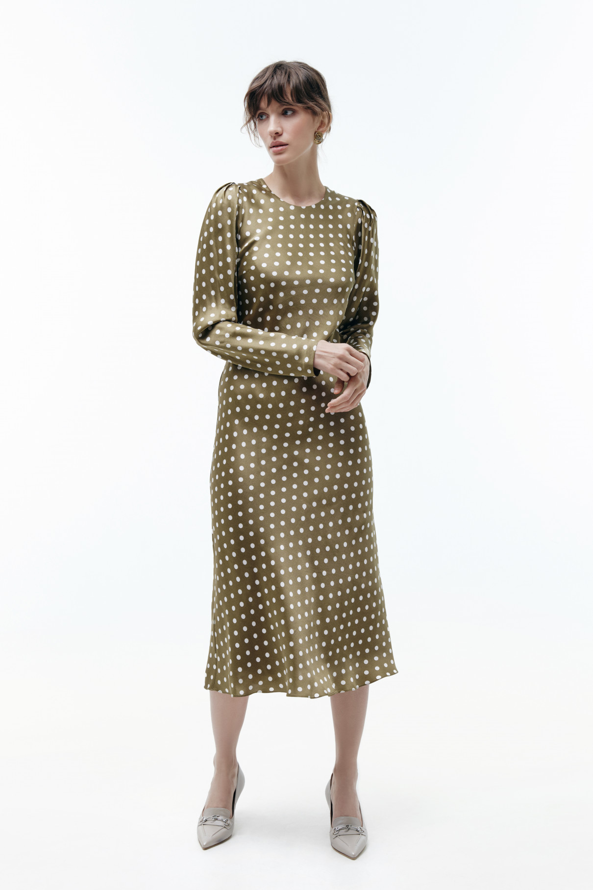 Платье миди в горох оливковый , Оливковый, арт. FR013FW22VISOLV купить в интернет-магазине