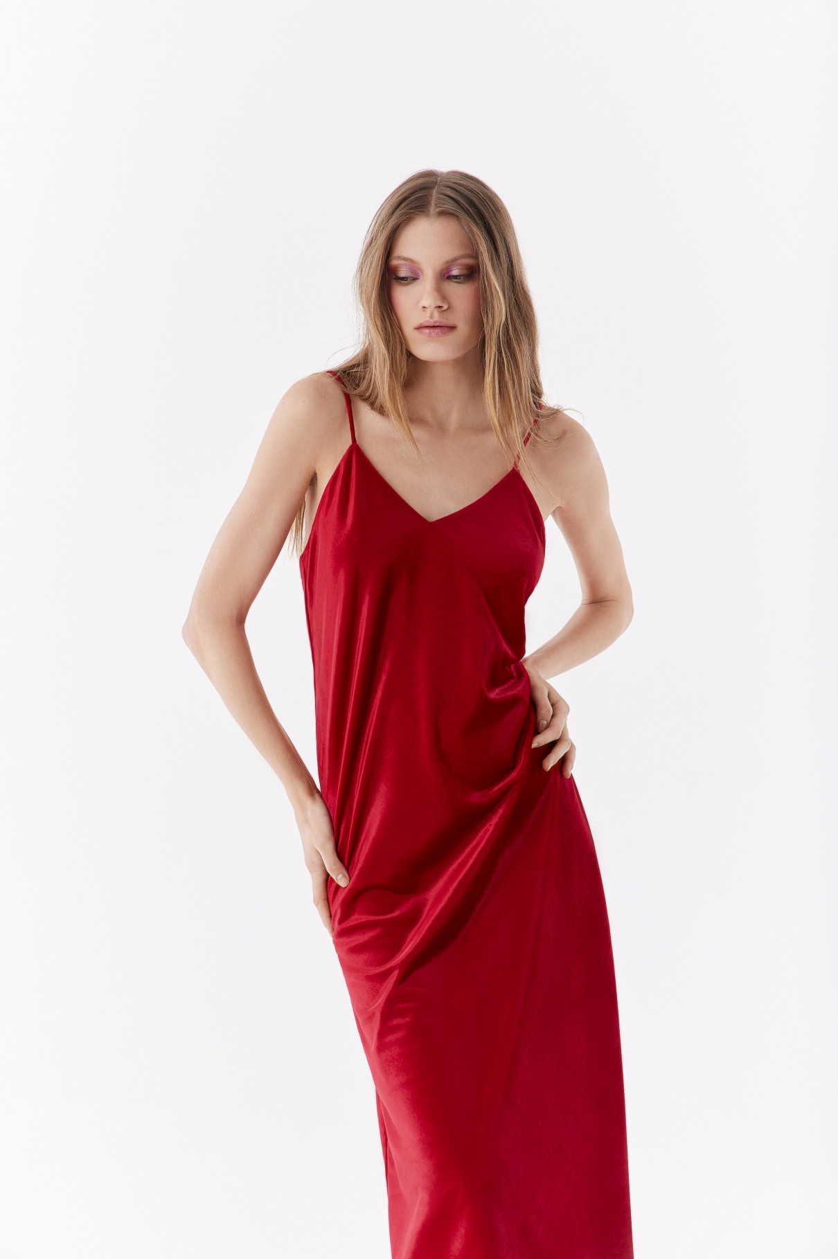 Платье-комбинация бархатное , Красный, арт. FR22pldrd купить в интернет-магазине