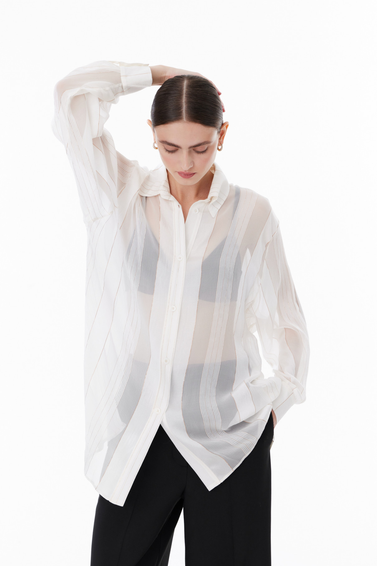 Шелковая блуза с длинным рукавом , Белый, арт. FR22FW1B03W600W купить в интернет-магазине