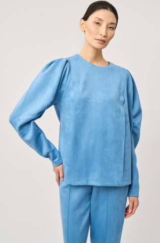 Блуза из замши, голубая , Голубой, арт. FR20-БЛ-2-гл-4 купить в интернет-магазине