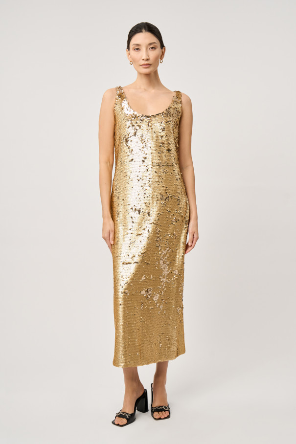 Платье миди с пайетками , Золотой, арт. FR2201FWGLD купить в интернет-магазине