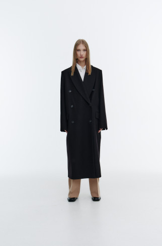 Пальто двубортное оверсайз , Чёрный, арт. FR028FW22WOBLCK купить в интернет-магазине