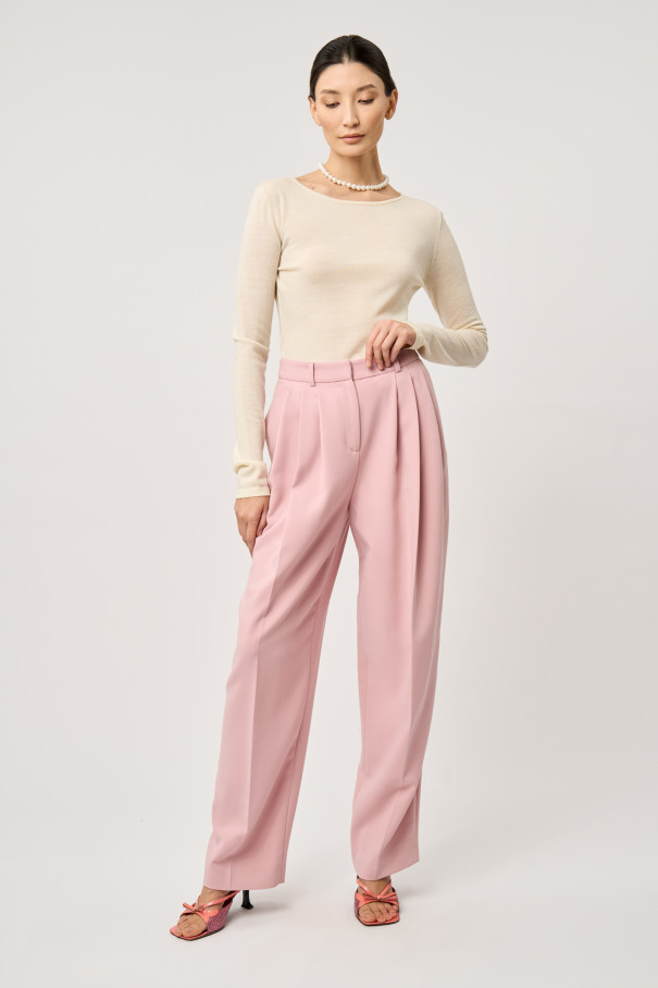 Прямые брюки со складками Розовый , Розовый, арт. FR2204FWPINK купить в интернет-магазине