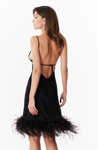 Платье комбинация мини расшитое перьями , Чёрный, арт. FR22E1D06W500B купить в интернет-магазине