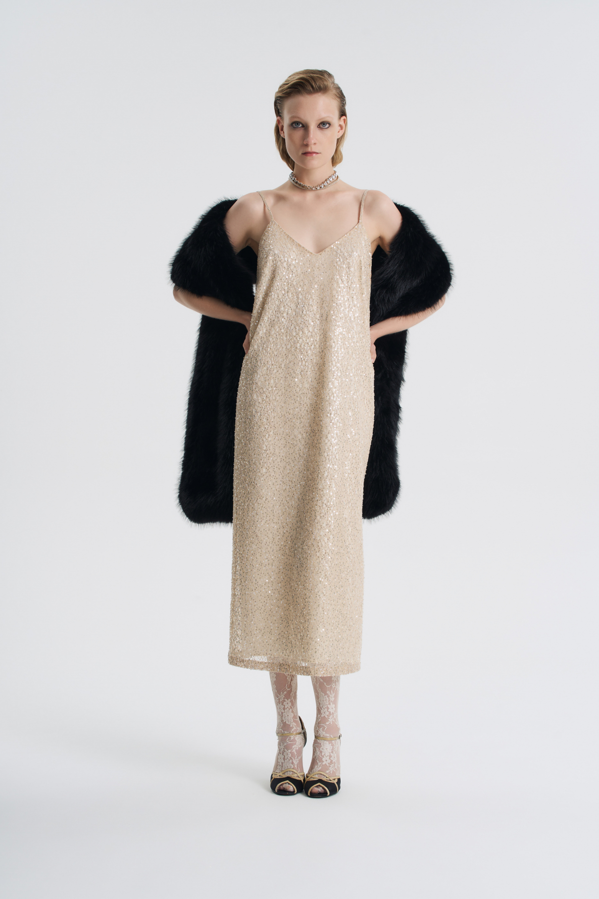 Платье-комбинация с вышивкой , бежевый, арт. FR26NY1DR12EMW200BG купить в интернет-магазине