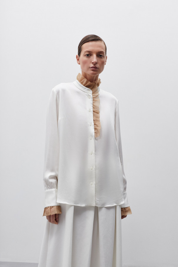 Молочная блуза с органзой , арт. FR20-БН-3-мл-4 купить в интернет-магазине