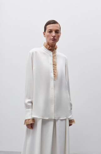 Молочная блуза с органзой , Молочный, арт. FR20-БН-3-мл-4 купить в интернет-магазине
