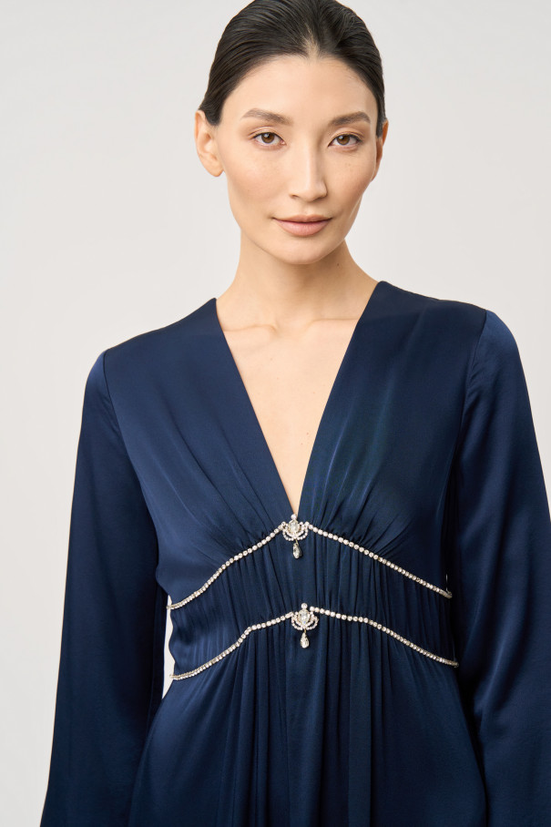 Платье синее с отделкой стразами Swarovski , синий, арт. FR20-ББ-1-сн-4 купить в интернет-магазине
