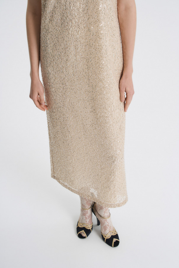 Платье-комбинация с вышивкой , бежевый, арт. FR26NY1DR12EMW200BG купить в интернет-магазине