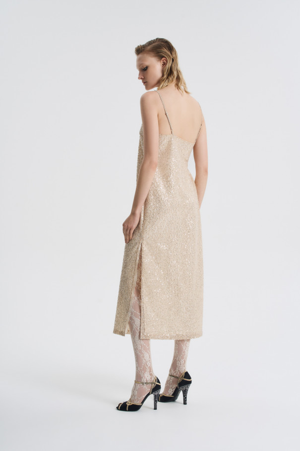 Платье-комбинация с вышивкой , бежевый, арт. FR26NY1DR12EMW200BG купить в интернет-магазине