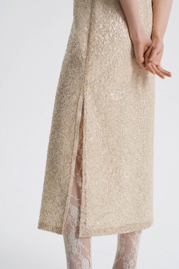 Платье-комбинация с вышивкой , бежевый, арт. FR26NY1DR12EMW200BG купить в интернет-магазине