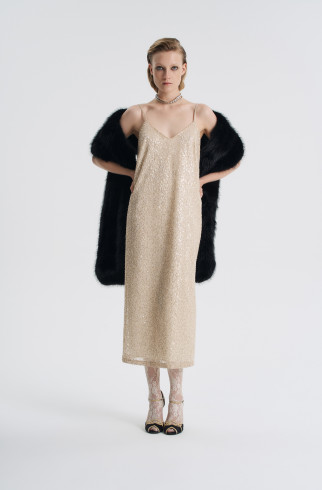 Платье-комбинация с вышивкой , Бежевый, арт. FR26NY1DR12EMW200BG купить в интернет-магазине