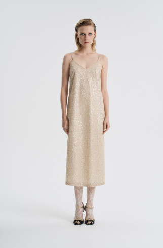 Платье-комбинация с вышивкой , Бежевый, арт. FR26NY1DR12EMW200BG купить в интернет-магазине