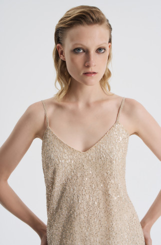 Платье-комбинация с вышивкой , Бежевый, арт. FR26NY1DR12EMW200BG купить в интернет-магазине