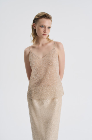 Топ с вышивкой , Бежевый, арт. FR26NY1TP60SQW200BG купить в интернет-магазине