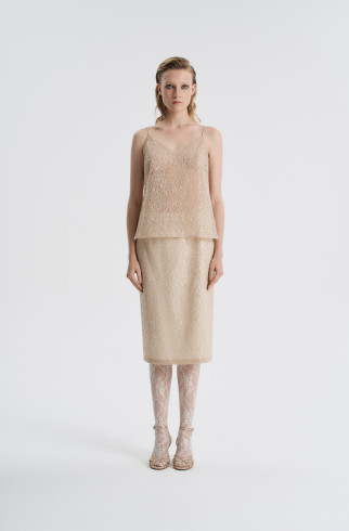 Юбка-миди с вышивкой , Бежевый, арт. FR26NY1SK12SQW200BG купить в интернет-магазине
