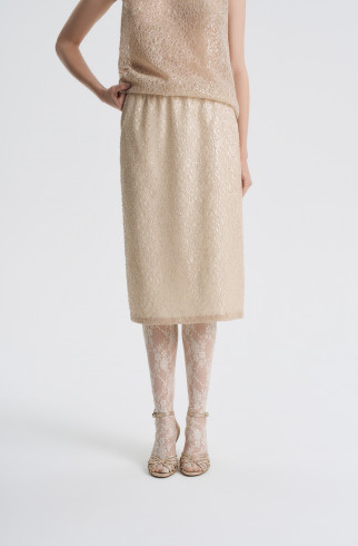 Юбка-миди с вышивкой , Бежевый, арт. FR26NY1SK12SQW200BG купить в интернет-магазине