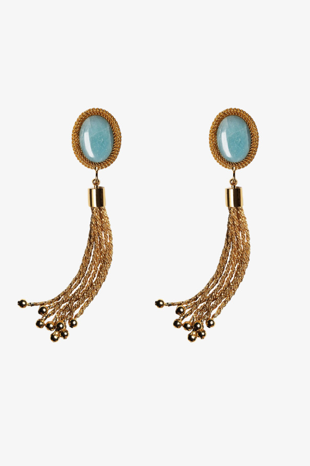 Серьги-кисточки с амазонитом , золотой, арт. 304R купить в интернет-магазине