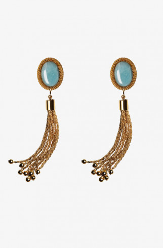 Серьги-кисточки с амазонитом , Золотой, арт. 304R купить в интернет-магазине