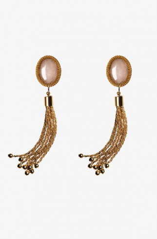 Серьги-кисточки с розовым кварцем , Золотой, арт. 304T купить в интернет-магазине