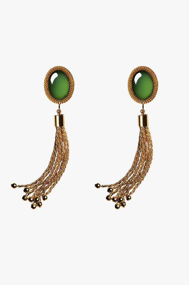 Серьги-кисточки с зеленым агатом , золотой, арт. 304M купить в интернет-магазине