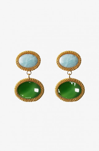 Серьги с амазонитом и зеленым агатом , Золотой, арт. 303H купить в интернет-магазине