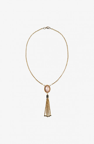 Колье с розовым кварцем и кисточкой , Золотой, арт. 505C купить в интернет-магазине