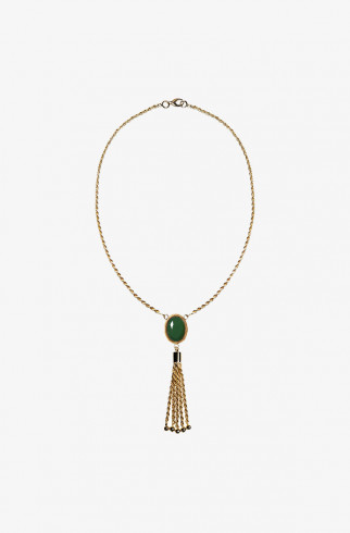 Колье с зеленым агатом и кисточкой , Золотой, арт. 505B купить в интернет-магазине