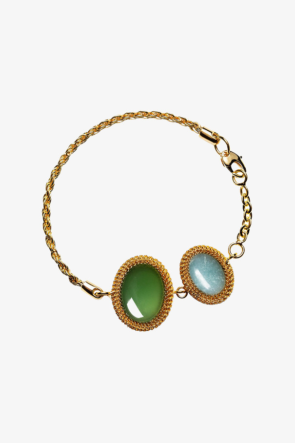 Браслет с амазонитом и зеленым агатом , золотой, арт. 488 купить в интернет-магазине