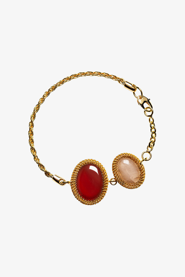 Браслет с розовым кварцем и красным агатом , золотой, арт. 488H купить в интернет-магазине