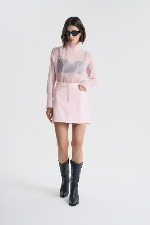 Юбка мини из розовой экокожи , розовый, арт. FRASS1SK00PN купить в интернет-магазине