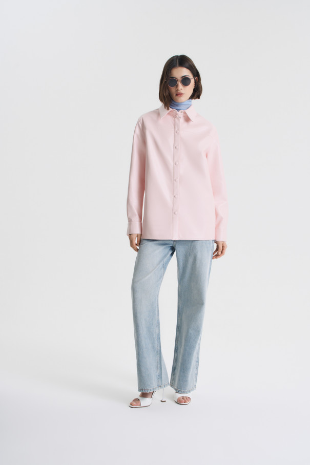Рубашка из розовой экокожи , розовый, арт. FRASSSH00PN купить в интернет-магазине