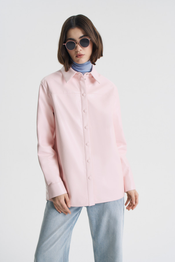 Рубашка из розовой экокожи , розовый, арт. FRASSSH00PN купить в интернет-магазине