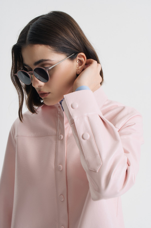 Рубашка из розовой экокожи , розовый, арт. FRASSSH00PN купить в интернет-магазине