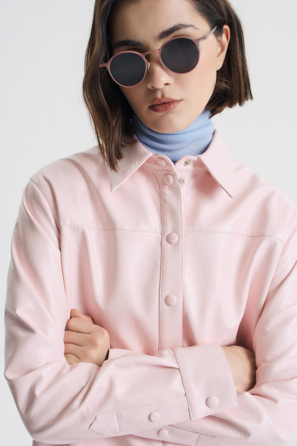 Рубашка из розовой экокожи , розовый, арт. FRASSSH00PN купить в интернет-магазине