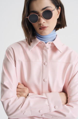 Рубашка из розовой экокожи , Розовый, арт. FRASSSH00PN купить в интернет-магазине
