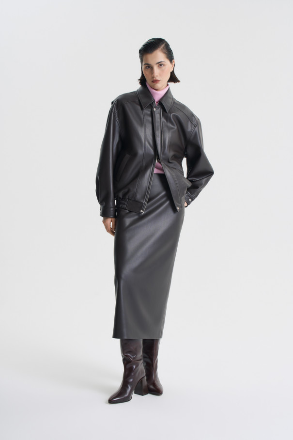 Юбка миди из экокожи , коричневый, арт. FRASSSK01BR купить в интернет-магазине