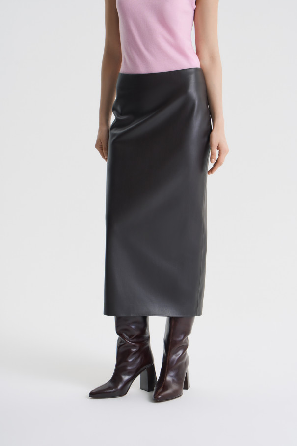 Юбка миди из экокожи , коричневый, арт. FRASSSK01BR купить в интернет-магазине