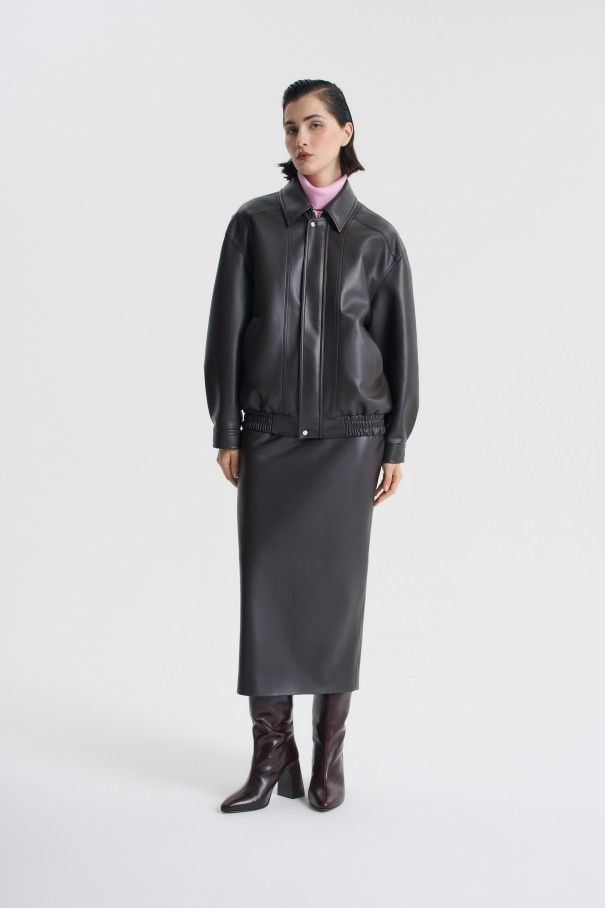 Бомбер оверсайз из экокожи , коричневый, арт. FRASSBM02BR купить в интернет-магазине