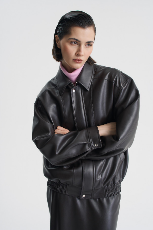 Бомбер оверсайз из экокожи , коричневый, арт. FRASSBM02BR купить в интернет-магазине