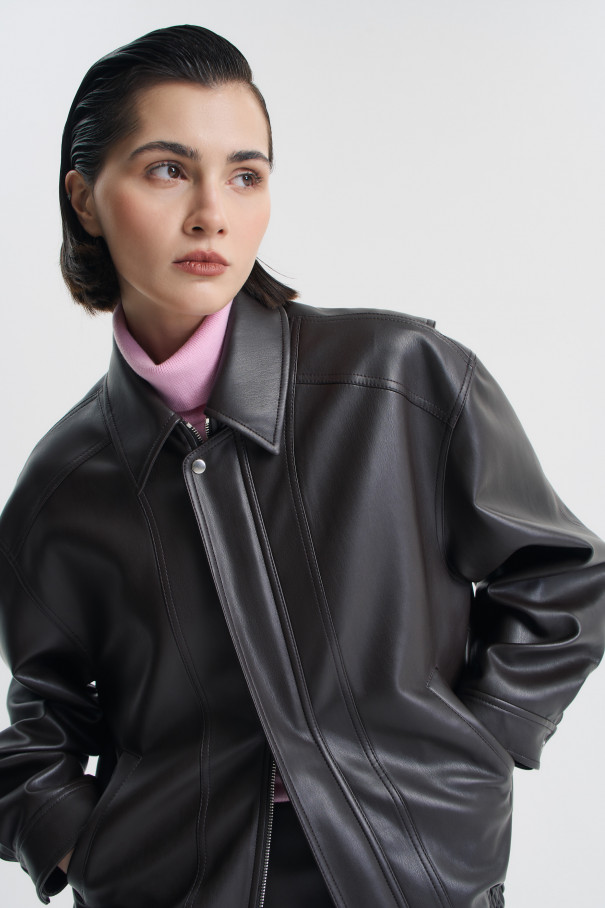 Бомбер оверсайз из экокожи , коричневый, арт. FRASSBM02BR купить в интернет-магазине