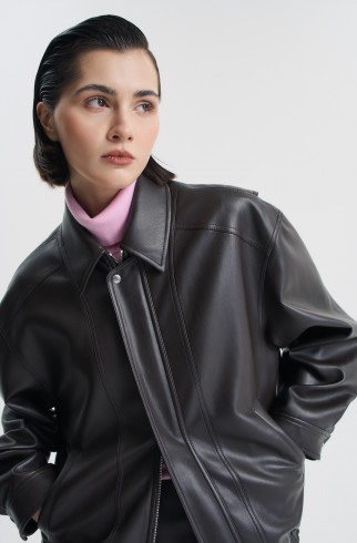 Бомбер оверсайз из экокожи , Коричневый, арт. FRASSBM02BR купить в интернет-магазине