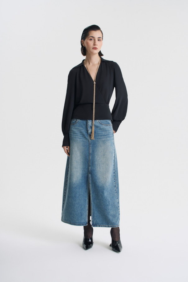 Блуза с баской , черный, арт. FRASSBL04BL купить в интернет-магазине