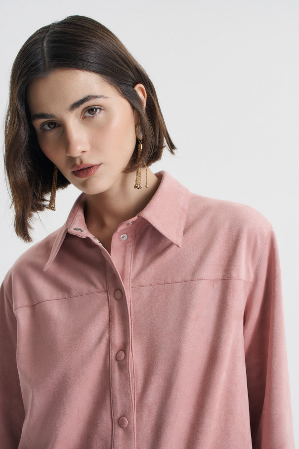 Рубашка из розовой экозамши , розовый, арт. FRASSSH04PN купить в интернет-магазине