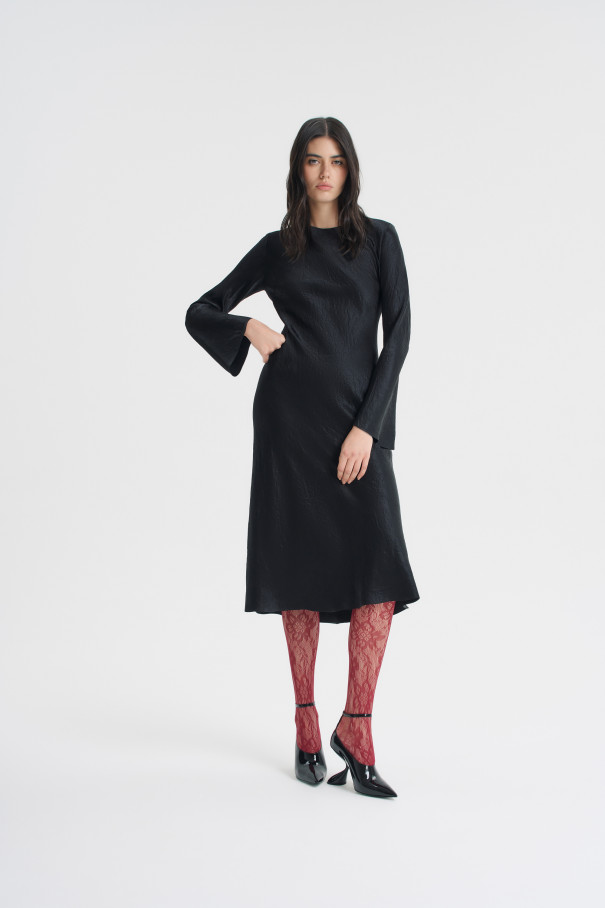 Платье-миди из жатого атласа , черный, арт. FRASSDR00BL купить в интернет-магазине