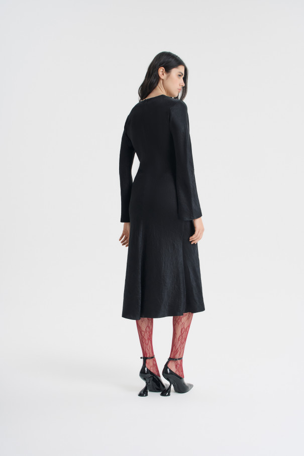 Платье-миди из жатого атласа , черный, арт. FRASSDR00BL купить в интернет-магазине