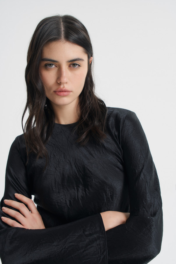 Платье-миди из жатого атласа , черный, арт. FRASSDR00BL купить в интернет-магазине