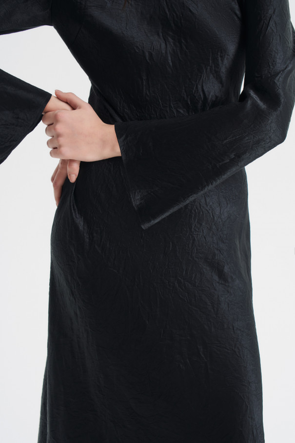 Платье-миди из жатого атласа , черный, арт. FRASSDR00BL купить в интернет-магазине