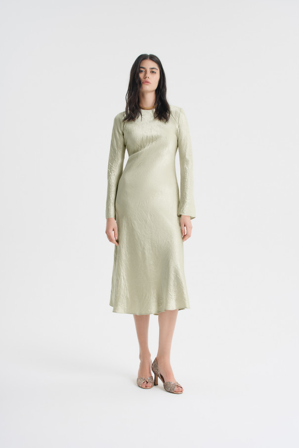 Платье-миди из жатого атласа , зеленый, арт. FRASSDR00GN купить в интернет-магазине